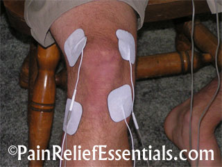 What is Electrical Muscle Stimulation - knee placement for EMS - Copyright Pain Relief Essentials